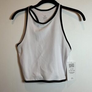 FLEO High Neck Racerback Crop Tank White‎ Black Trim Athletic Workout Size S